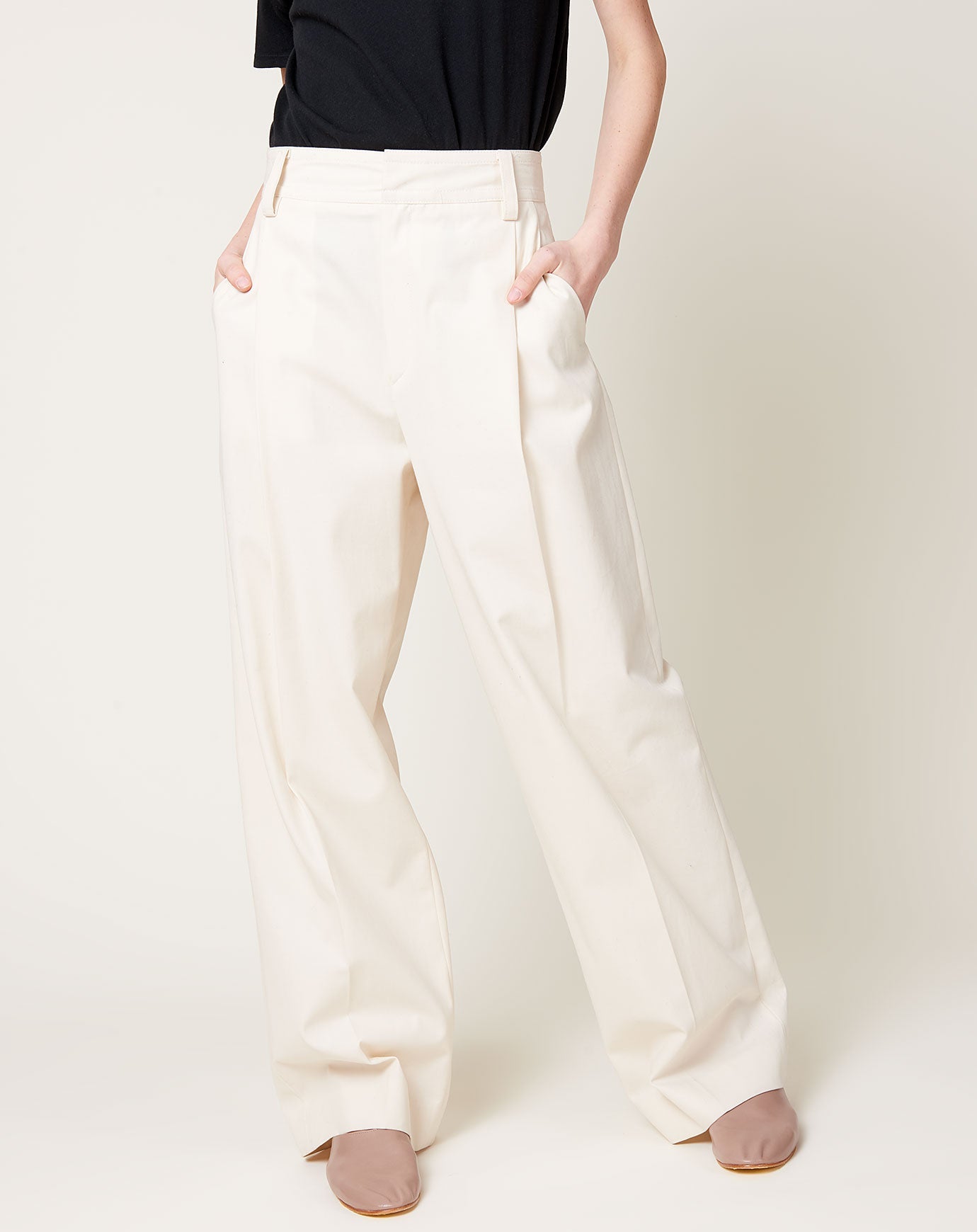 Maria McManus Mid Rise Pleat Front Pant in Ivory