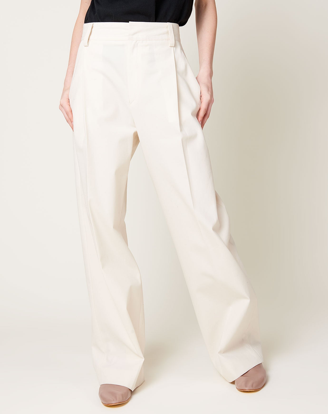 Maria McManus Mid Rise Pleat Front Pant in Ivory