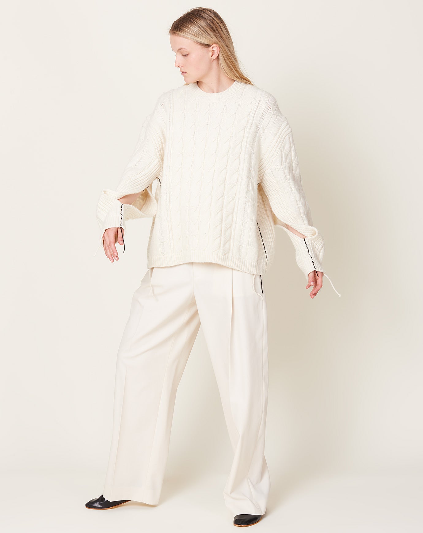 Maria McManus Oversized Aran Crew in Ivory