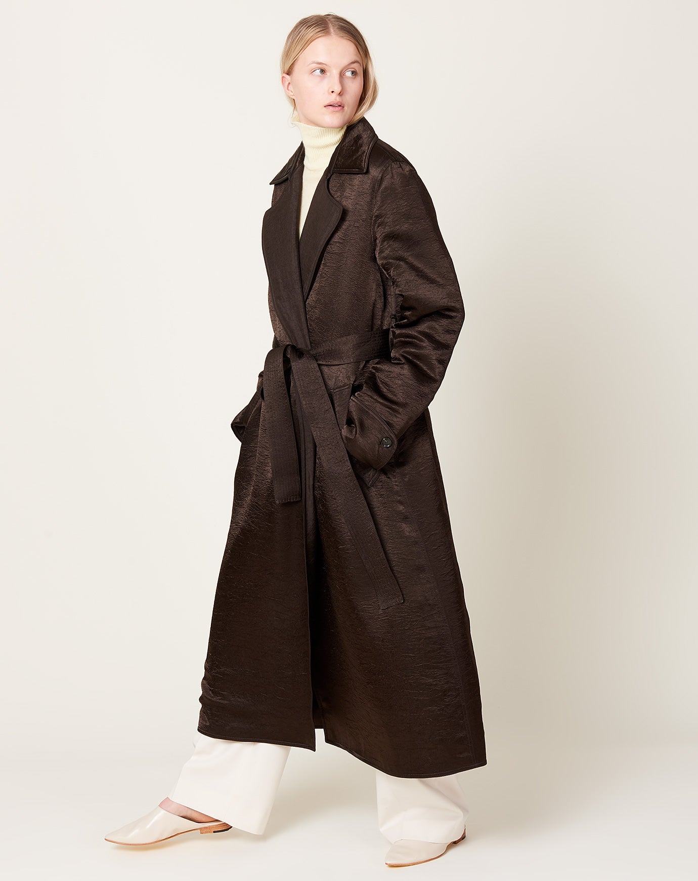 Maria McManus Quilted Trench Coat in Chocolate