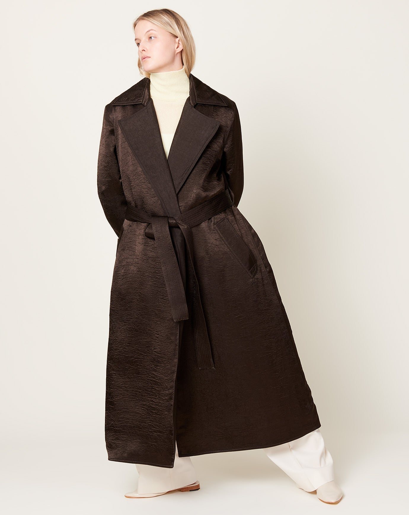 Maria McManus Quilted Trench Coat in Chocolate