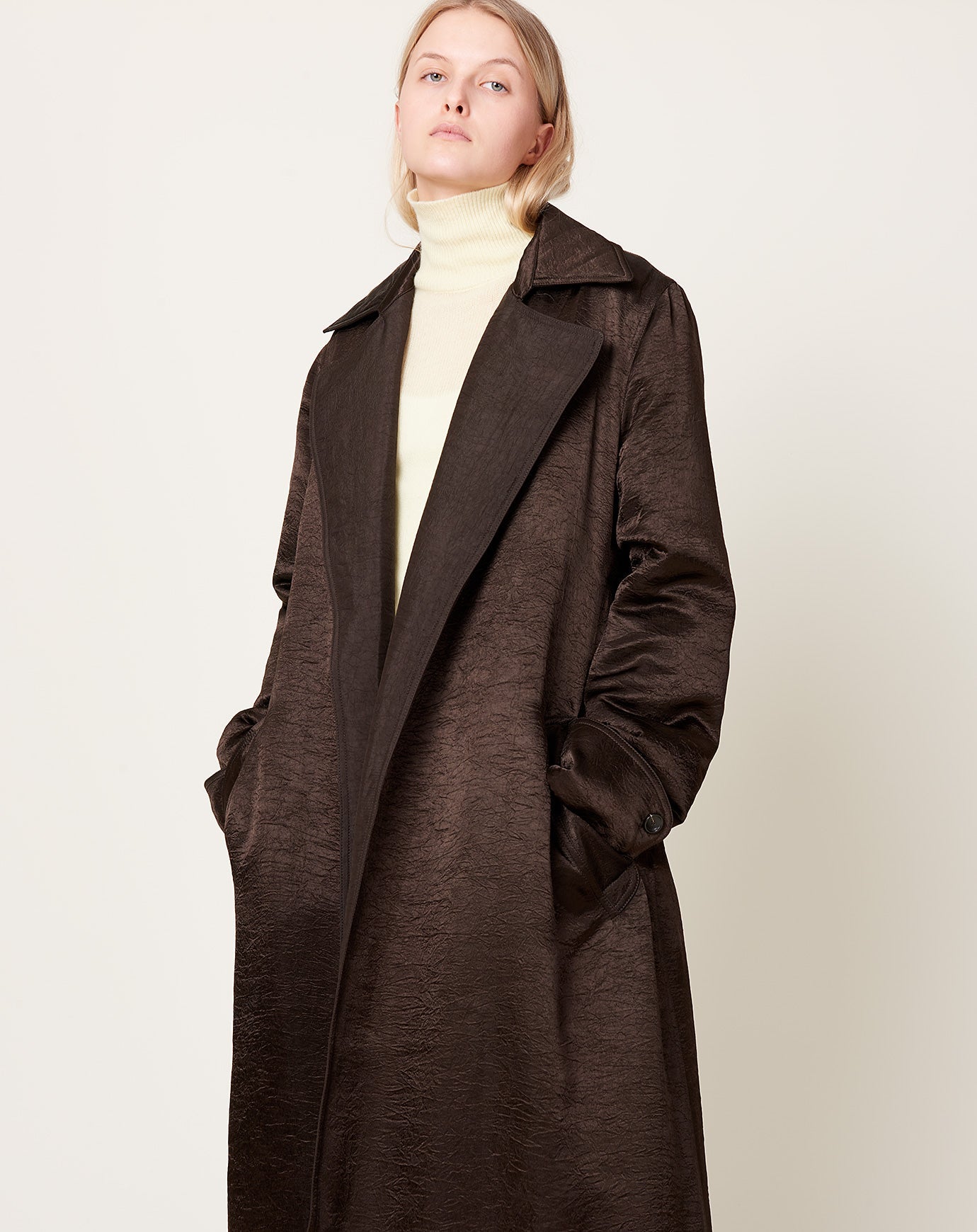 Maria McManus Quilted Trench Coat in Chocolate