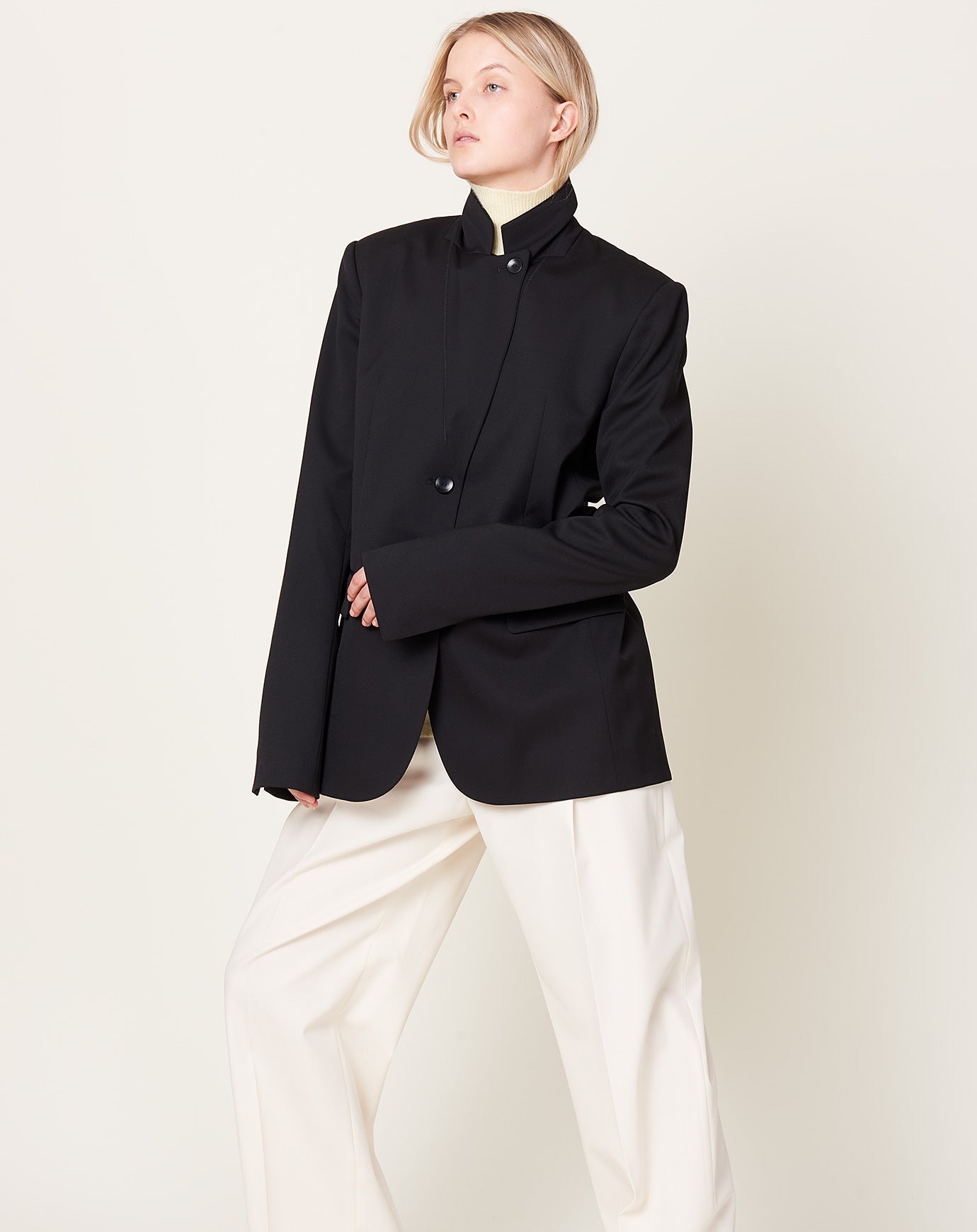 Maria McManus Single Breasted Convertible Blazer in Black