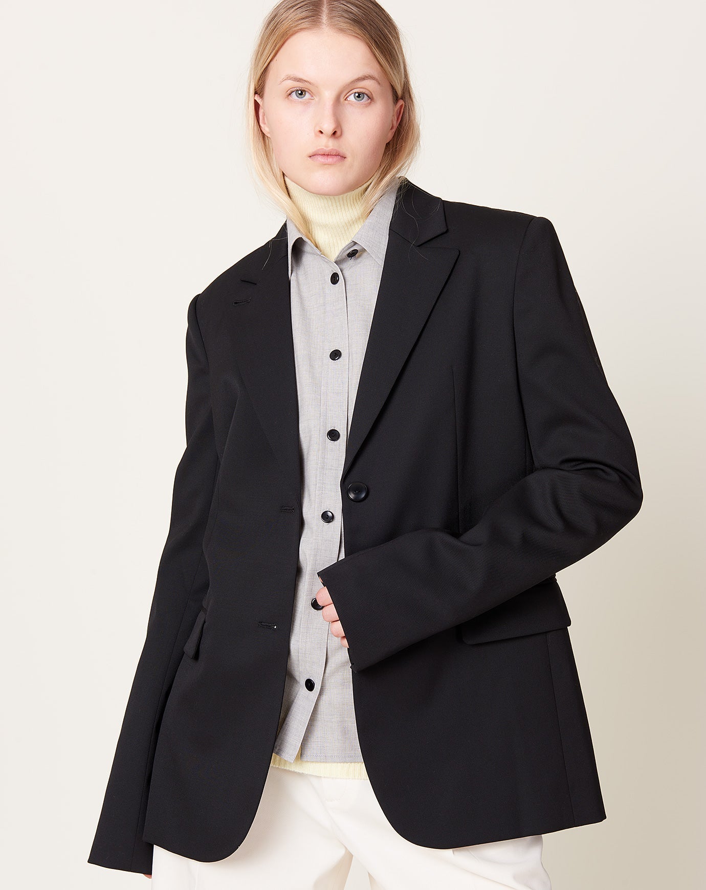 Maria McManus Single Breasted Convertible Blazer in Black