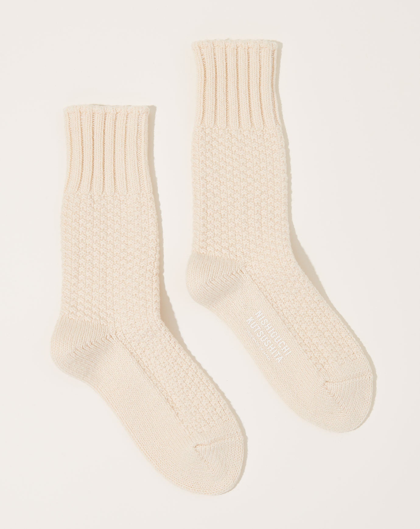 Nishiguchi Kutsushita Wool Cotton Boot Socks in Ivory