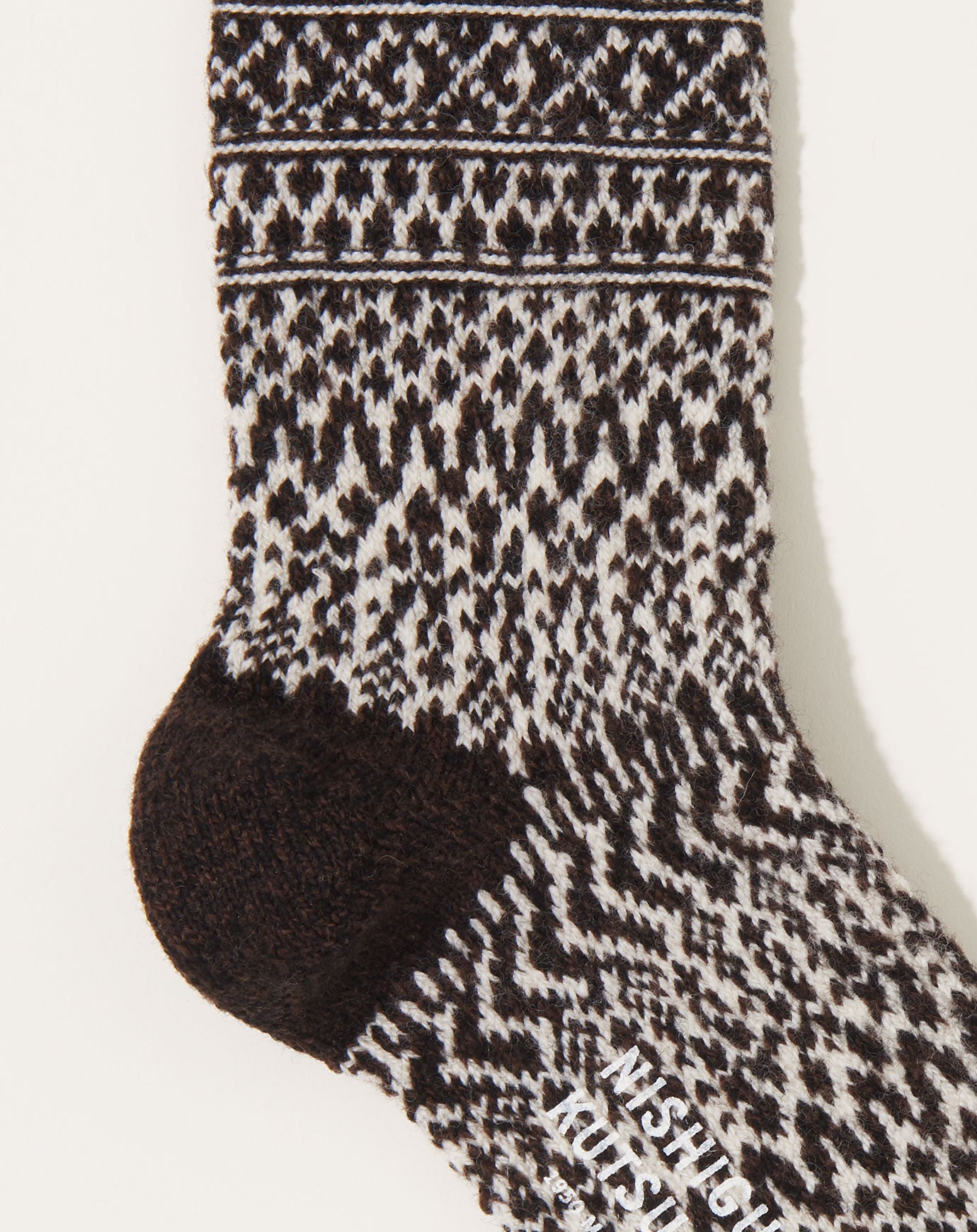 Nishiguchi Kutsushita Wool Jacquard Socks in Chocolate Milk