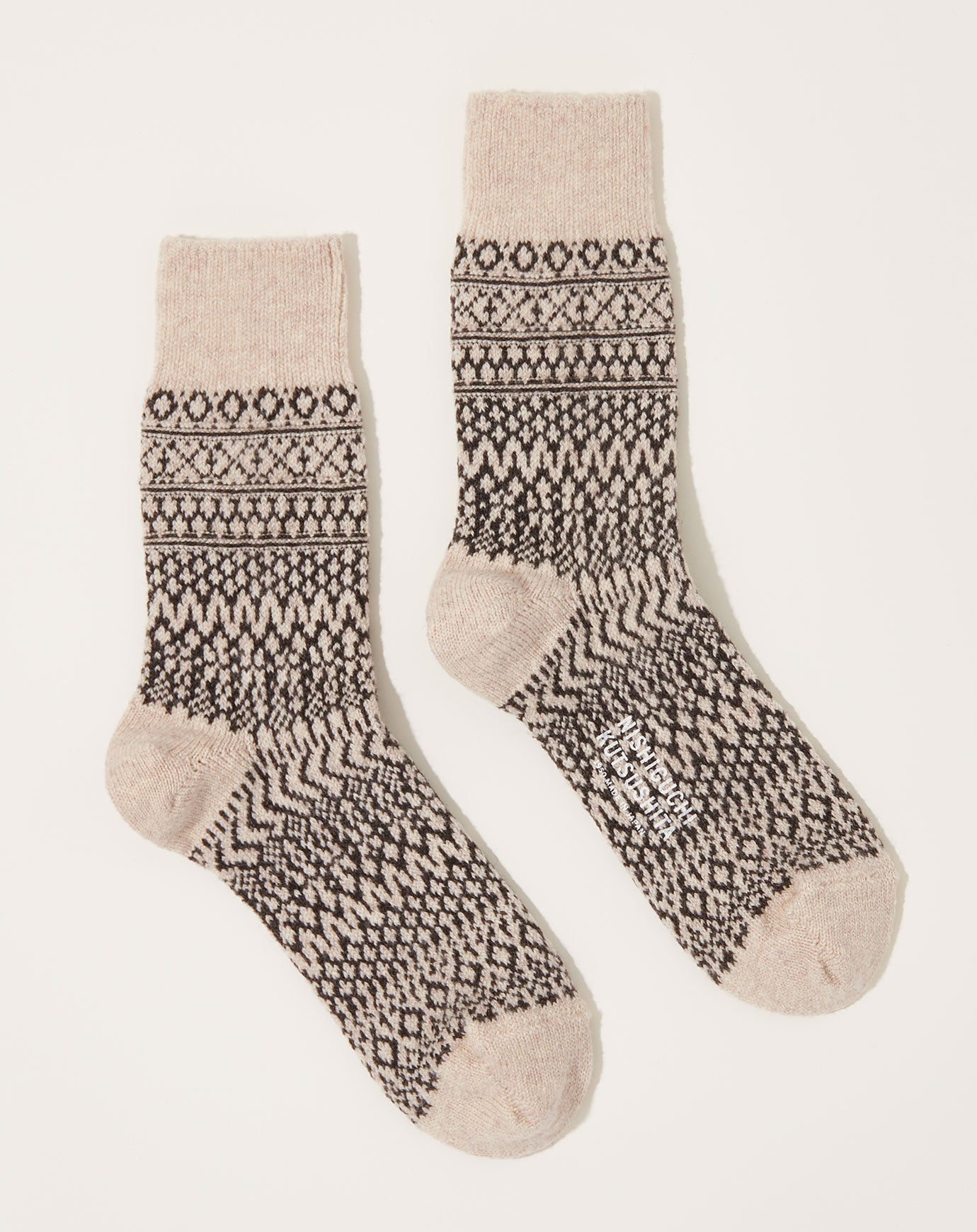 Nishiguchi Kutsushita Wool Jacquard Socks in Oatmeal