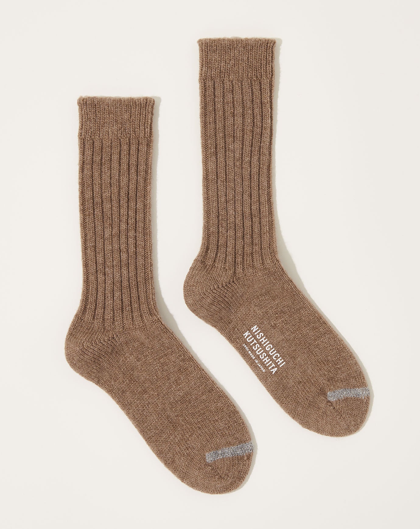 Nishiguchi Kutsushita Wool Ribbed Socks in Beige