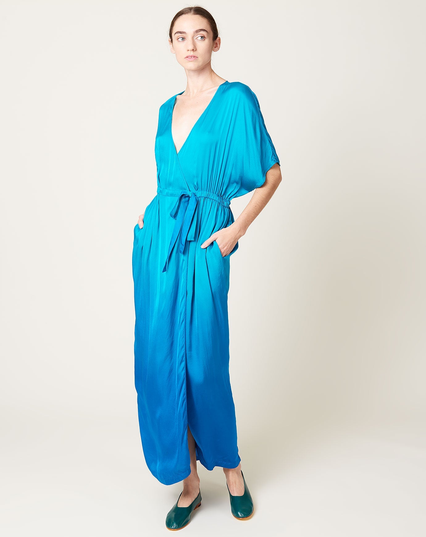 Raquel Allegra Diane Dress in Aqua Dip Dye