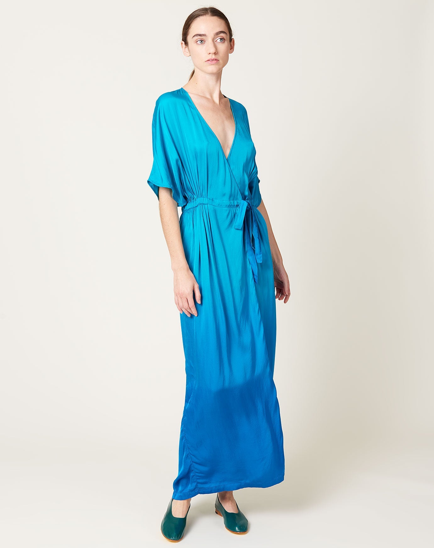 Raquel Allegra Diane Dress in Aqua Dip Dye