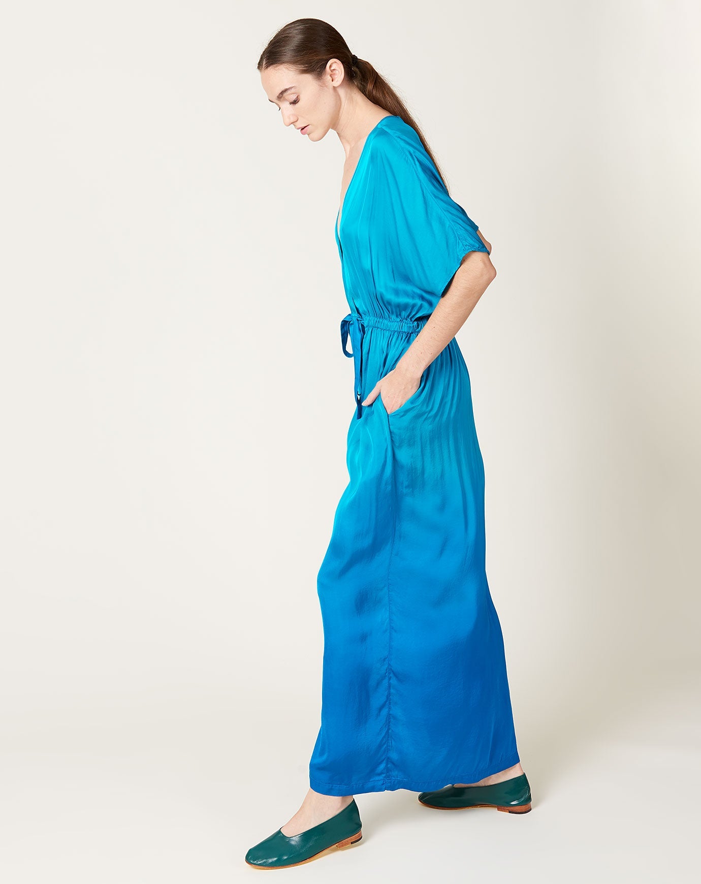 Raquel Allegra Diane Dress in Aqua Dip Dye