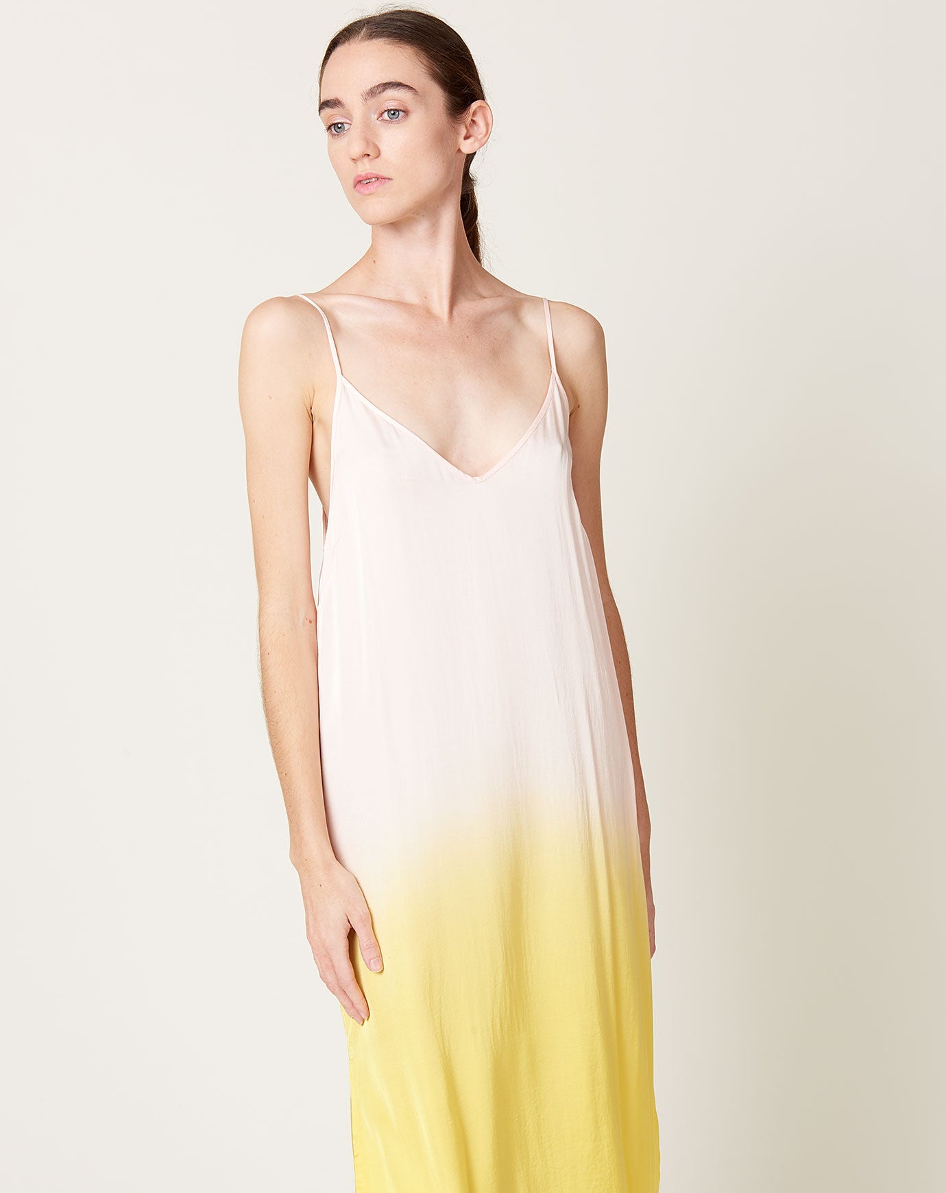 Raquel Allegra Slip Dress in Pale Rose Dip Dye