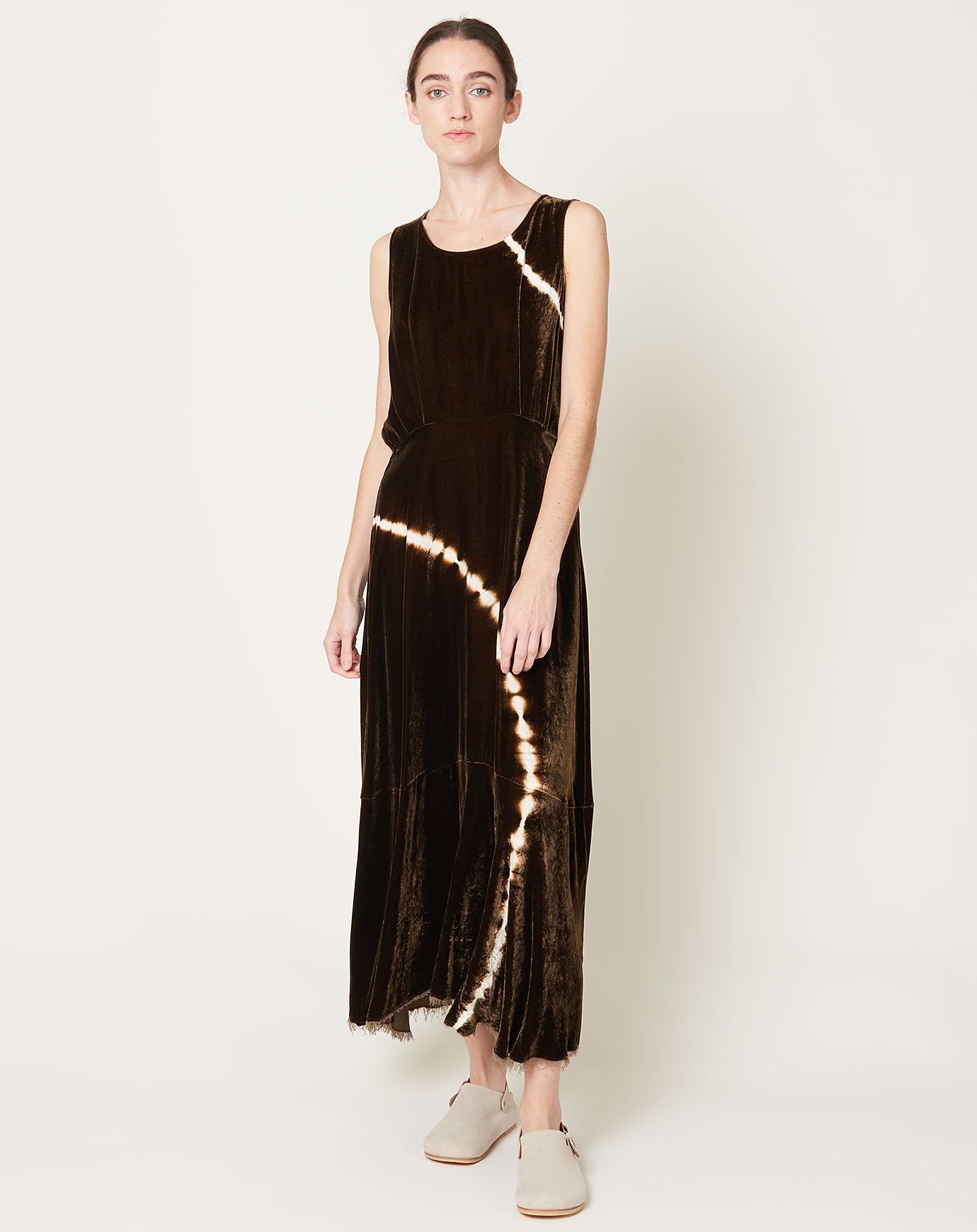 Raquel Allegra Frida Dress in Brown Velvet Tie Dye