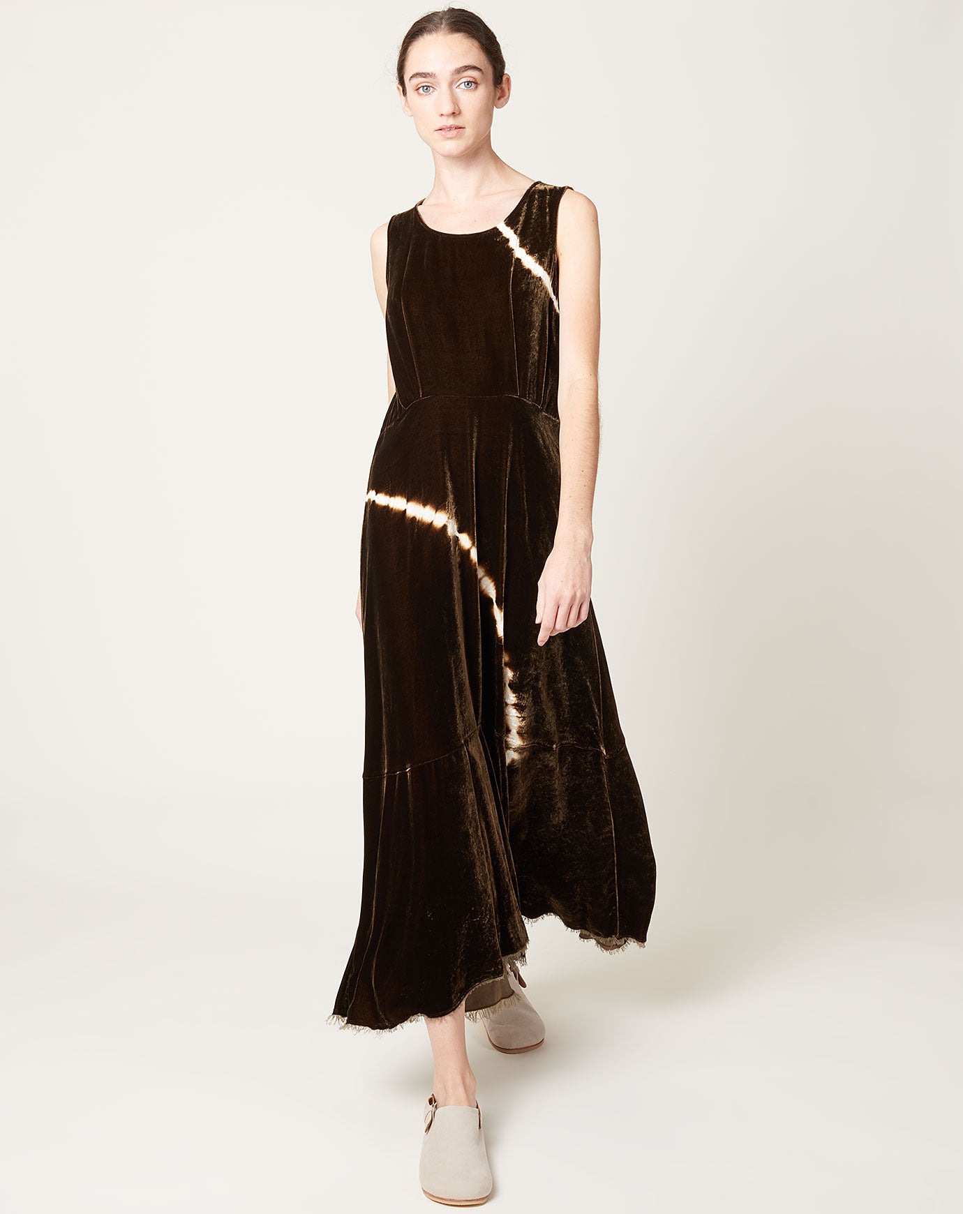 Raquel Allegra Frida Dress in Brown Velvet Tie Dye