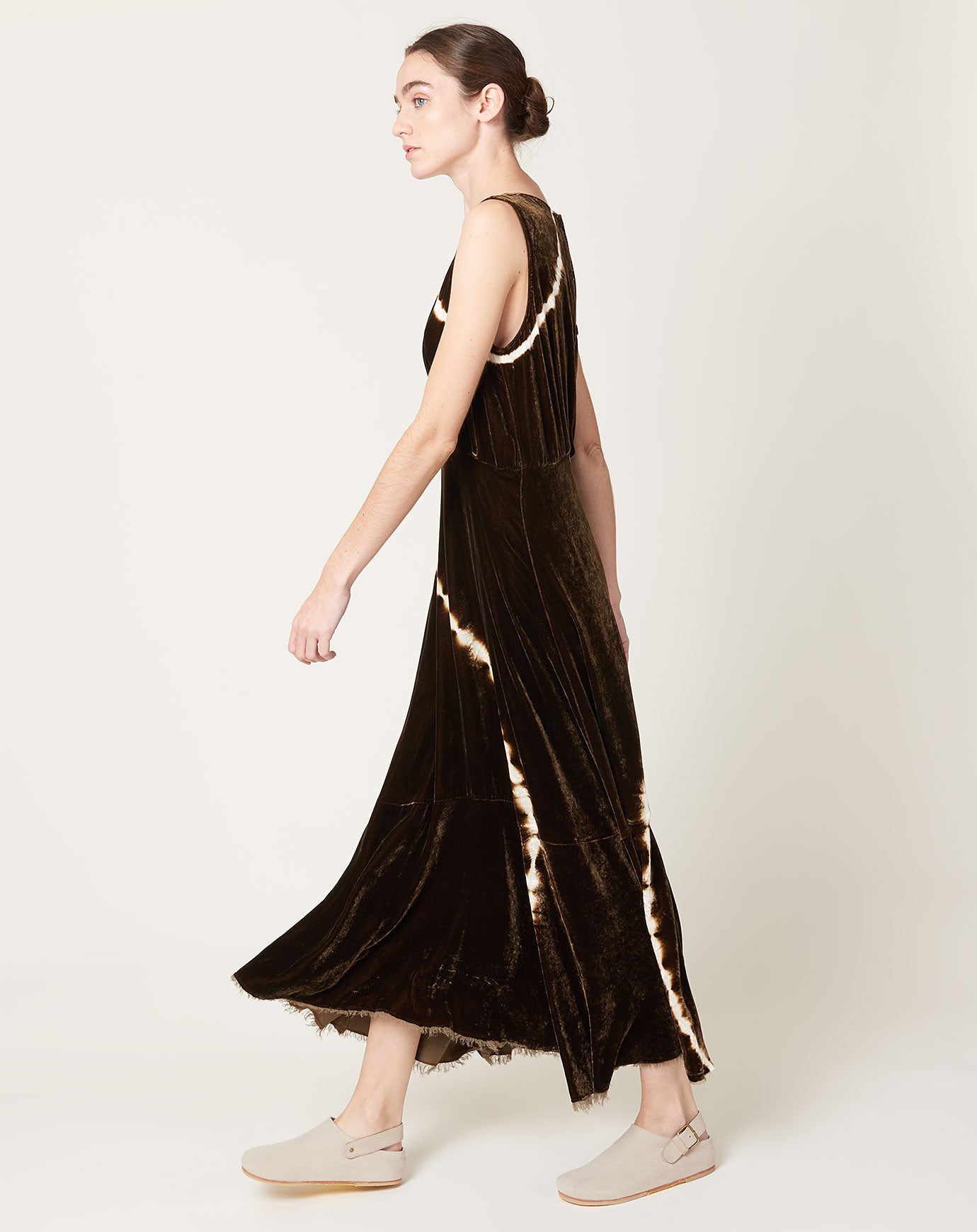 Raquel Allegra Frida Dress in Brown Velvet Tie Dye