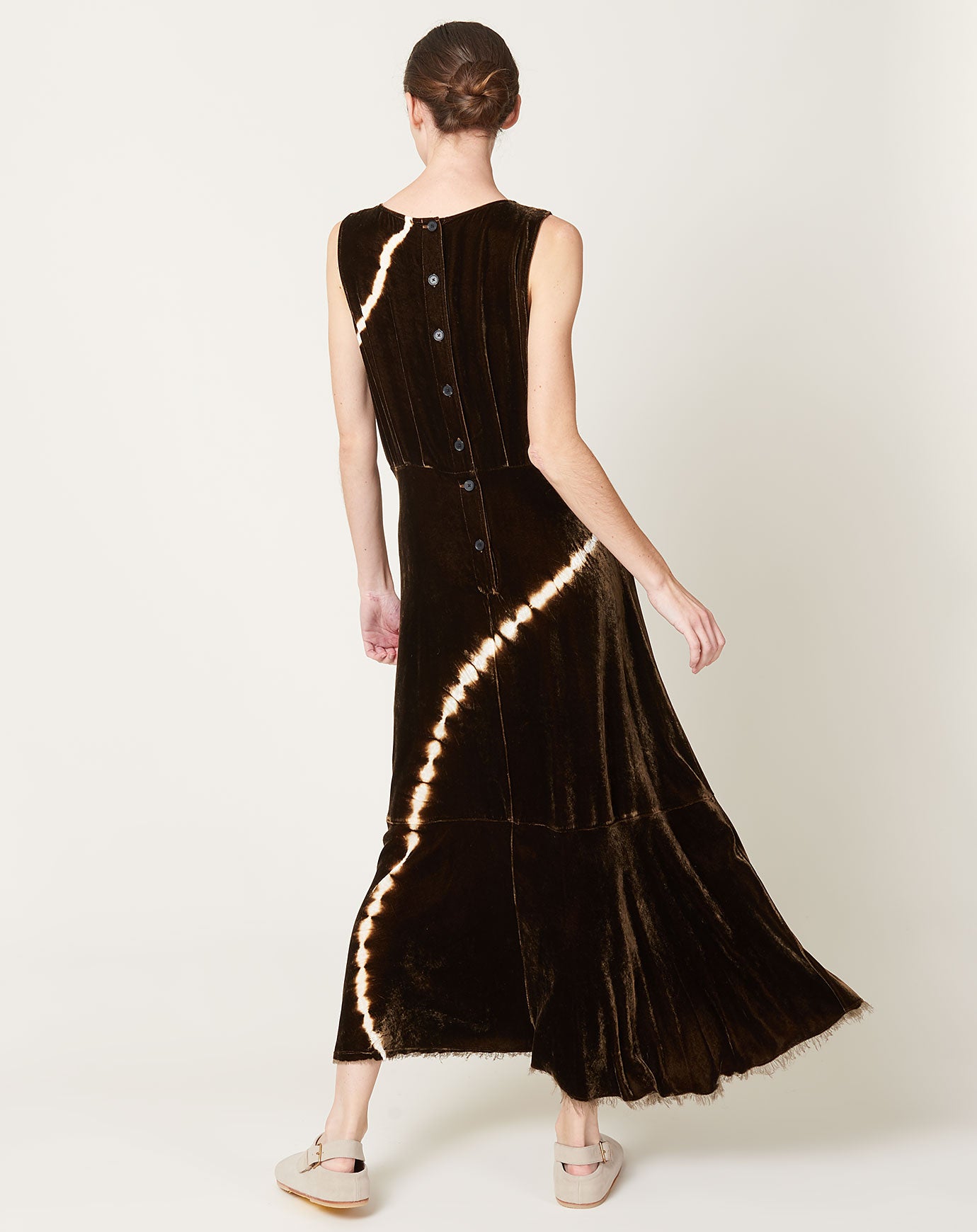 Raquel Allegra Frida Dress in Brown Velvet Tie Dye