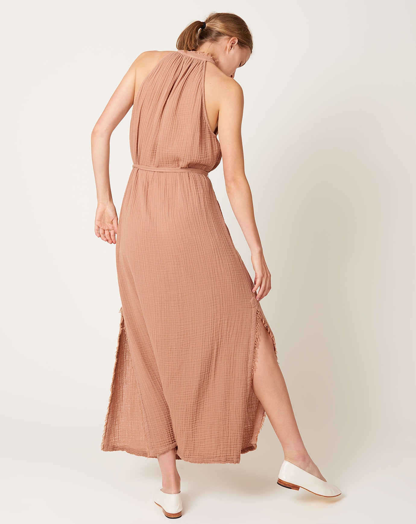 Raquel Allegra Halter Dress in Adobe