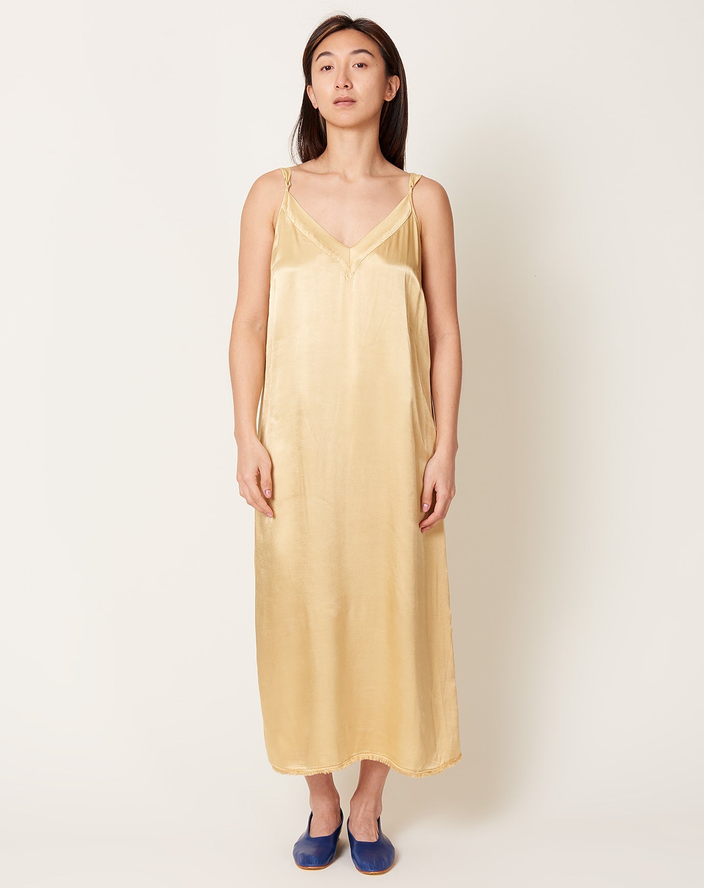 Raquel Allegra Mino Slip Dress in Butter