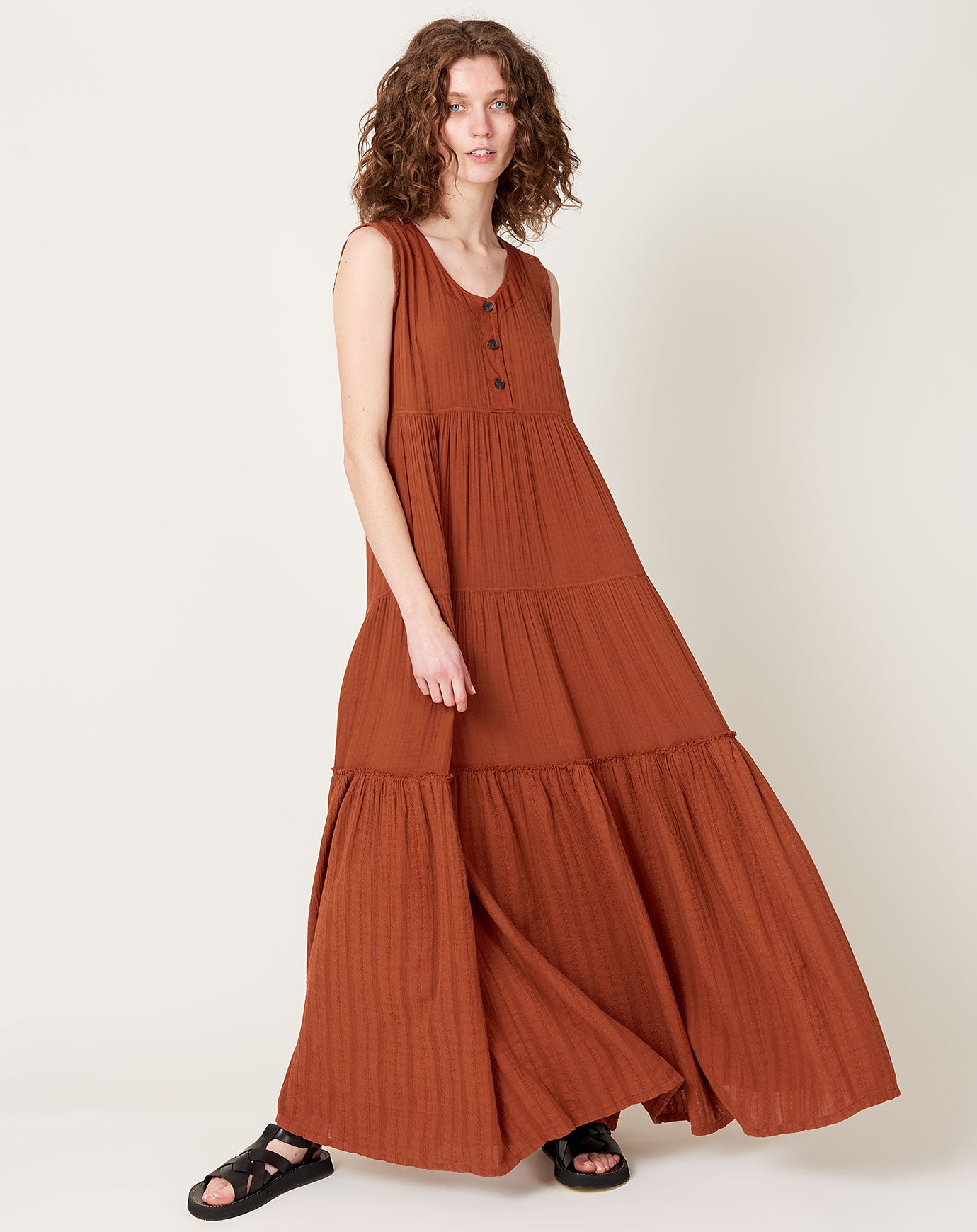 Raquel Allegra Roma Tiered Dress in Rust