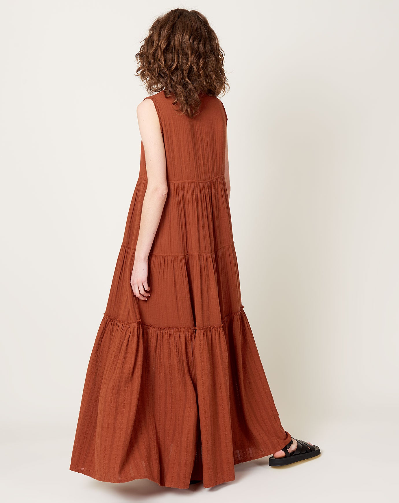 Raquel Allegra Roma Tiered Dress in Rust