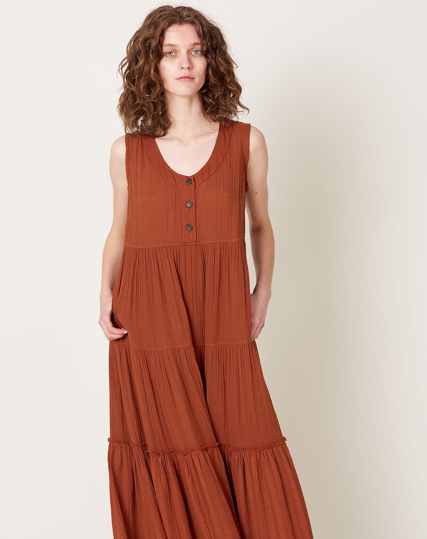 Raquel Allegra Roma Tiered Dress in Rust