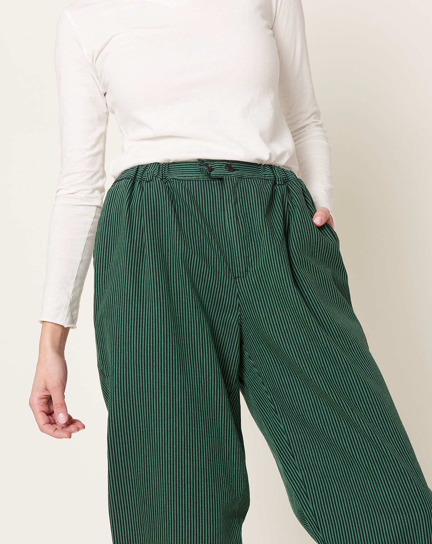 Sultan Wash Striped Butcher Baggy Pant in Faded Green