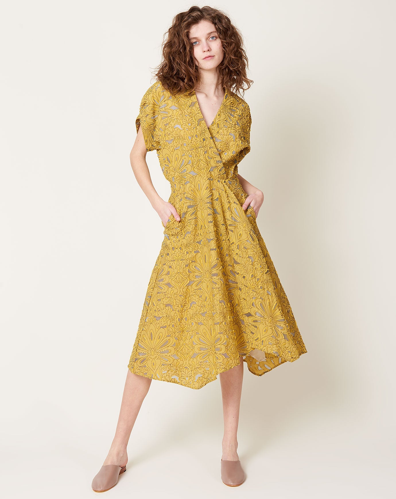 Zero + Maria Cornejo Aki Wave Dress in Canary Damask Lace