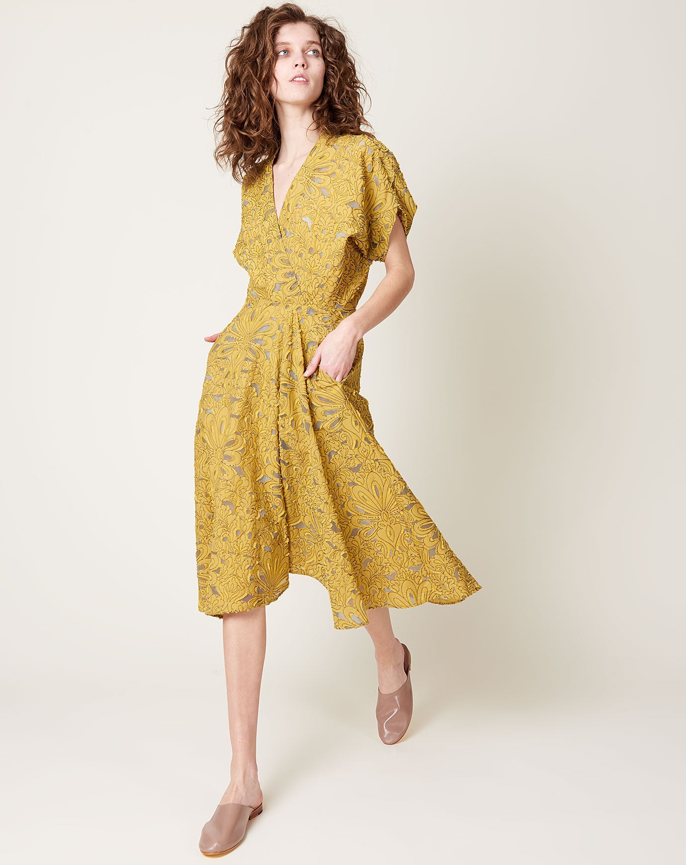 Zero + Maria Cornejo Aki Wave Dress in Canary Damask Lace