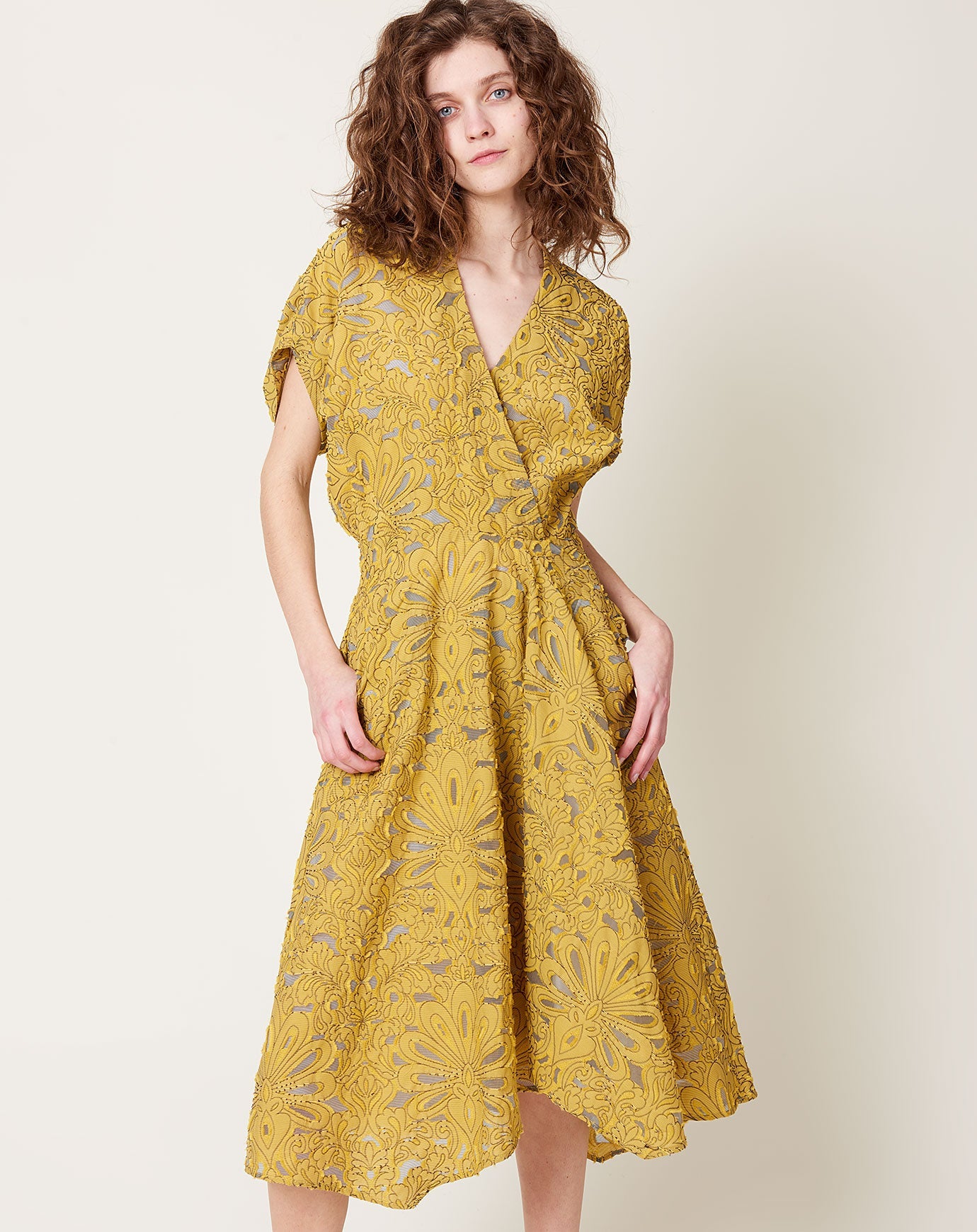 Zero + Maria Cornejo Aki Wave Dress in Canary Damask Lace